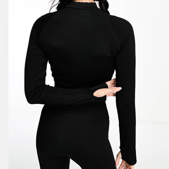 ASOS 4505 Black Athletic Quarter-Zip Mock Neck Ribbed Jacket Size XS - Picture 2 of 15